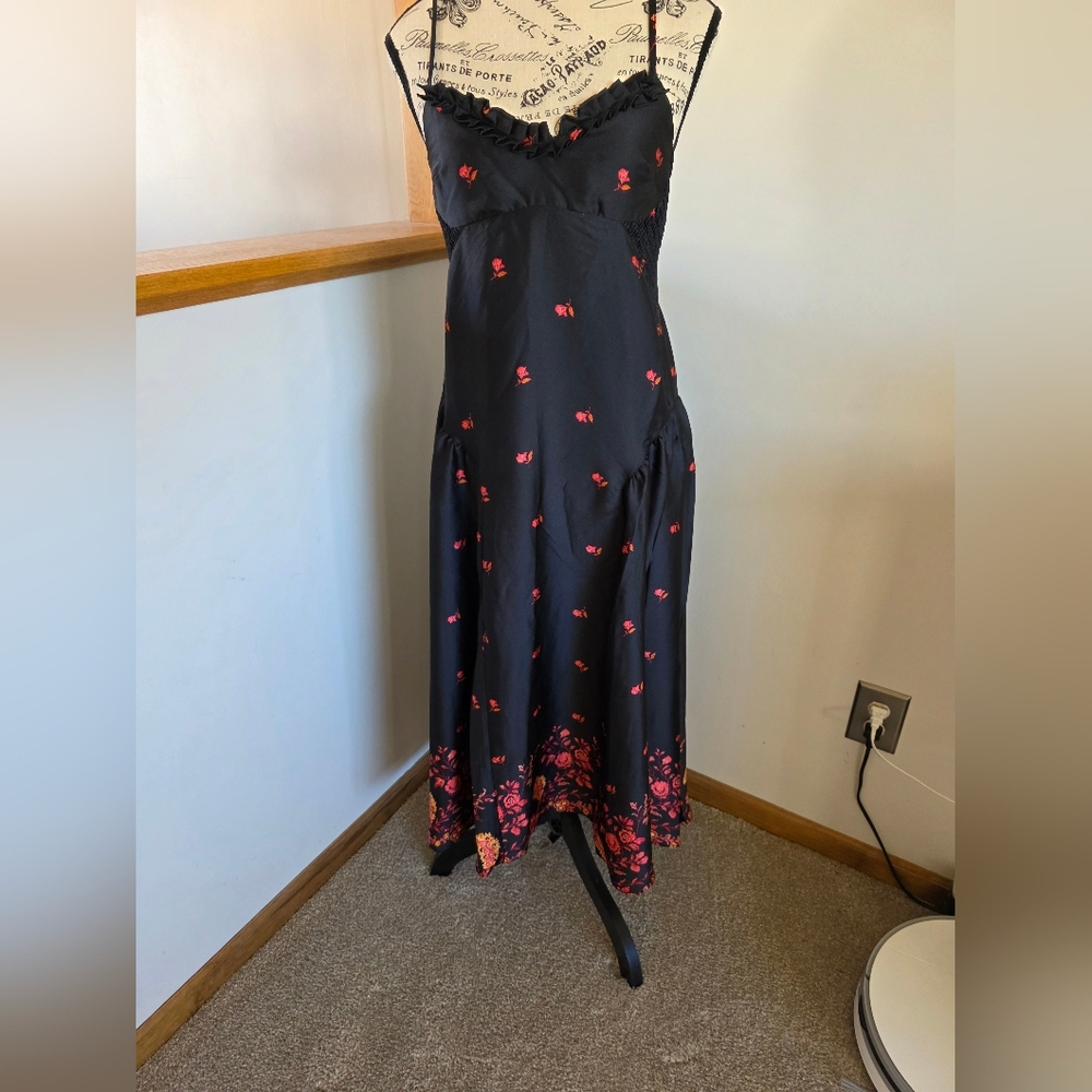 Free Prople Black and Red Floral Midi Dress